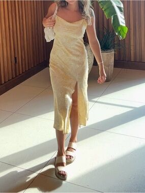 Yellow floral Slip Midi Dress with Front Slit